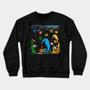 Best fishing gifts for fish lovers 2022. Seahorse and friends Coral reef fish rainbow coloured / colored fish swimming under the sea Crewneck Sweatshirt